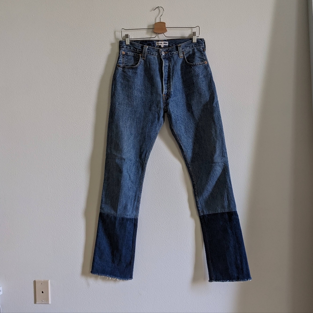 Re/Done Levi Blue Straight Jeans with Two-Tone Detail